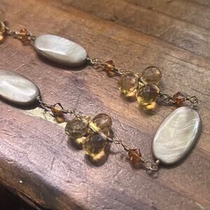 Vintage Estate 90s 925 Sterling Silver Mother of Pearl Crystal Necklace